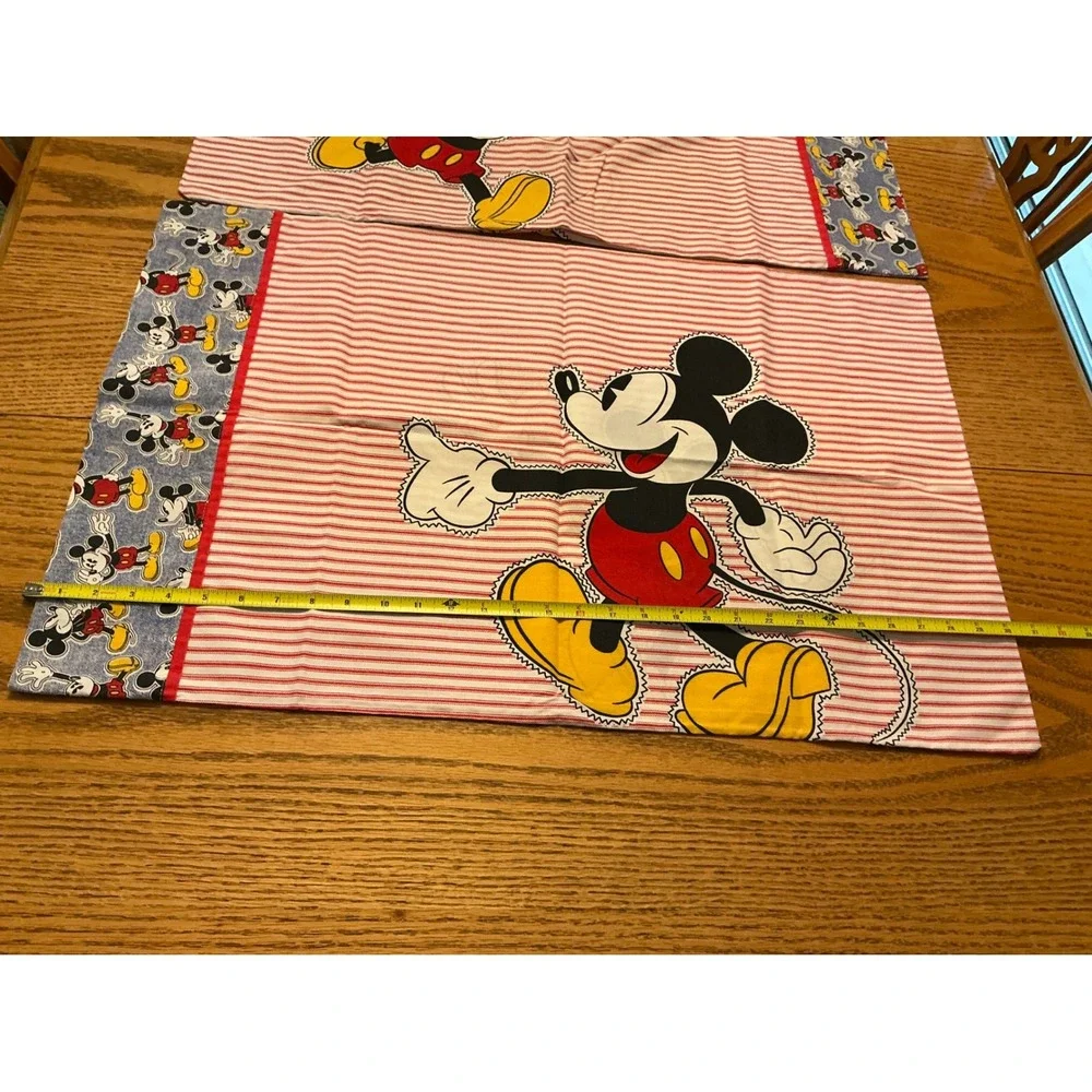 Vintage Disney Mickey Mouse Pillowcase Set 2pc Red White Striped Standard